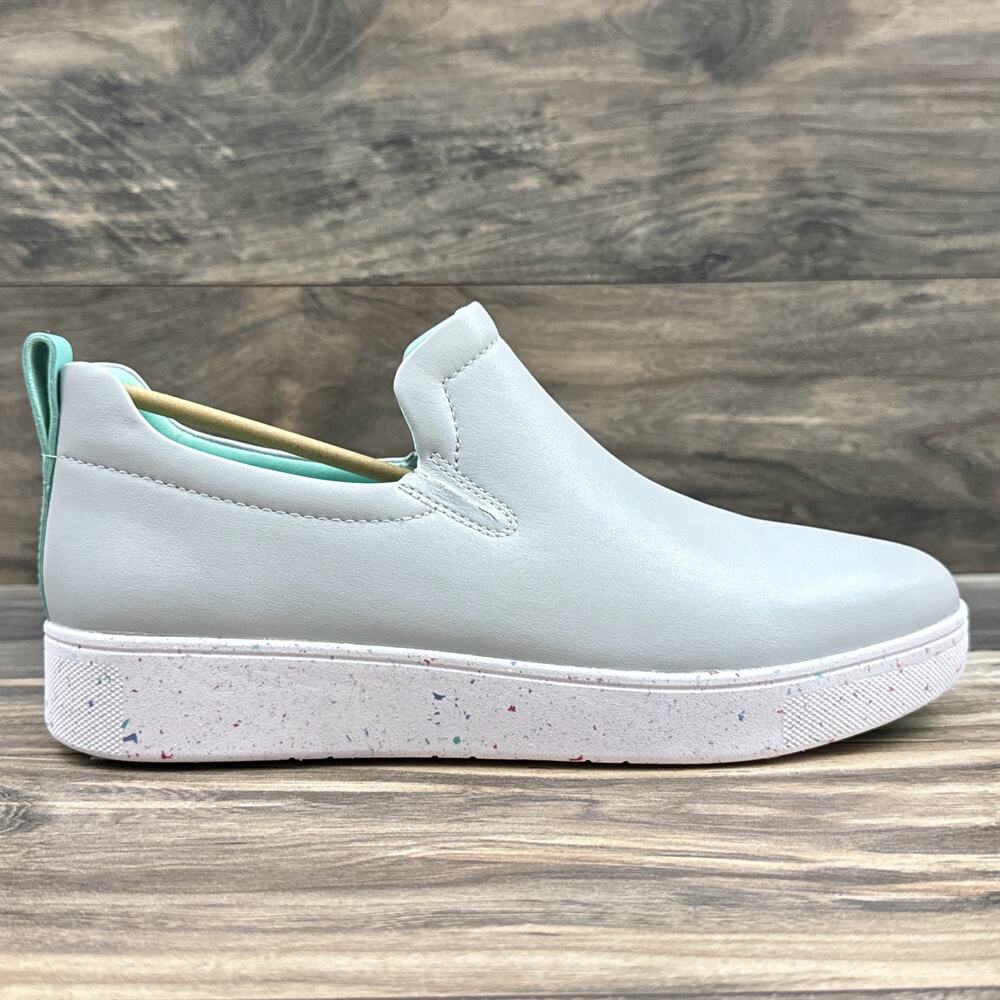 FITFLOP 10 Leather Rally Speckle Sole Slip On Trainers Skate Sneakers Soft Grey - Picture 6 of 10